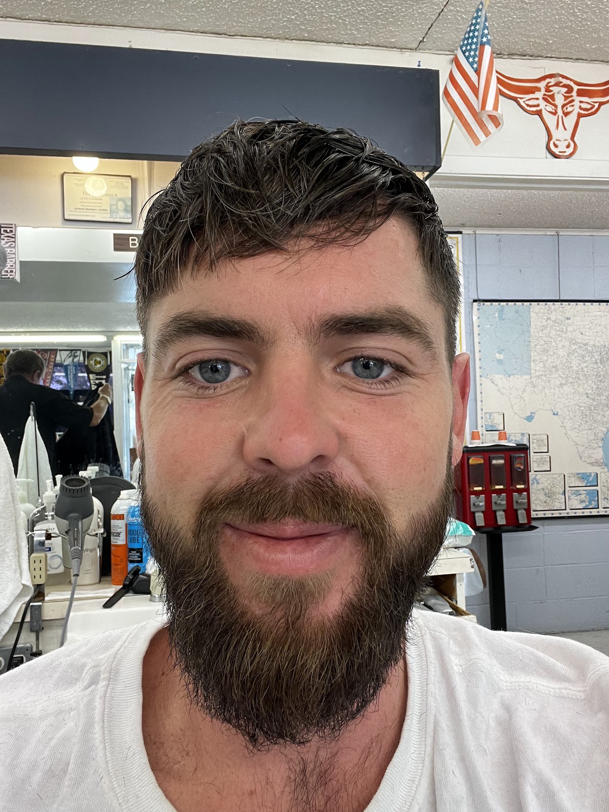 A finished haircut and beard trim result at Adolph's Barber Shop